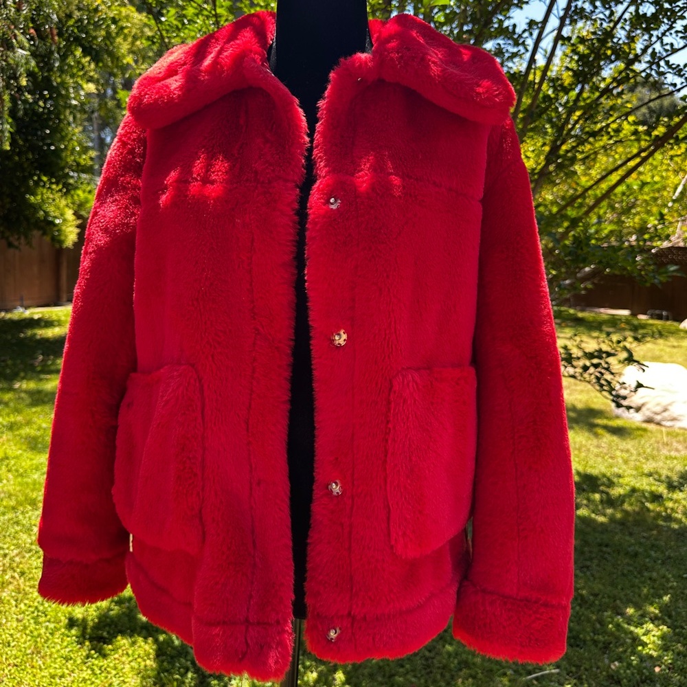 Jou Jou Red Faux Fur Jacket